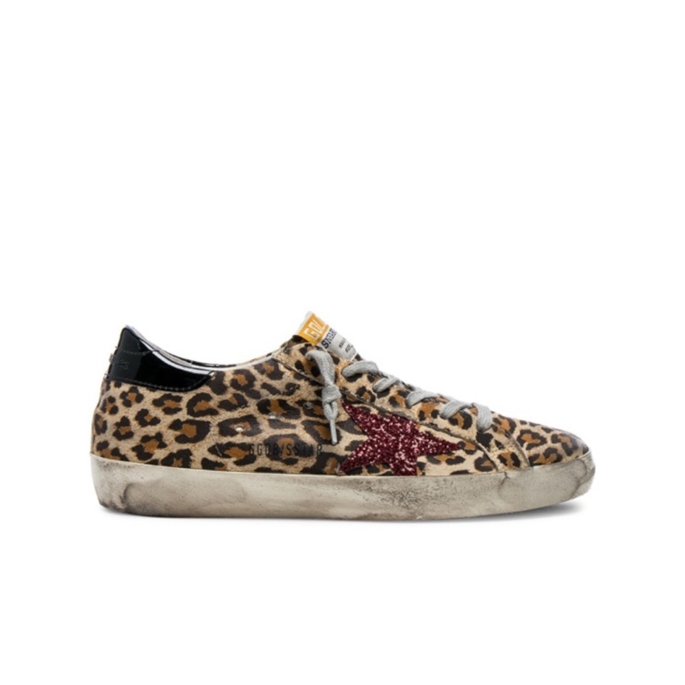 Golden Goose Leopard Sneakers with Red Sparkly Star